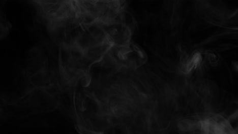 humo de vapor blanco volando sobre fondo negro, smog evaporado, cámara lenta