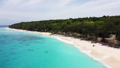 idyllic aerial landscape view of tropical jaco island with turquoise ocean water, white sandy beach, and dense forest trees in timor-leste, southeast asia