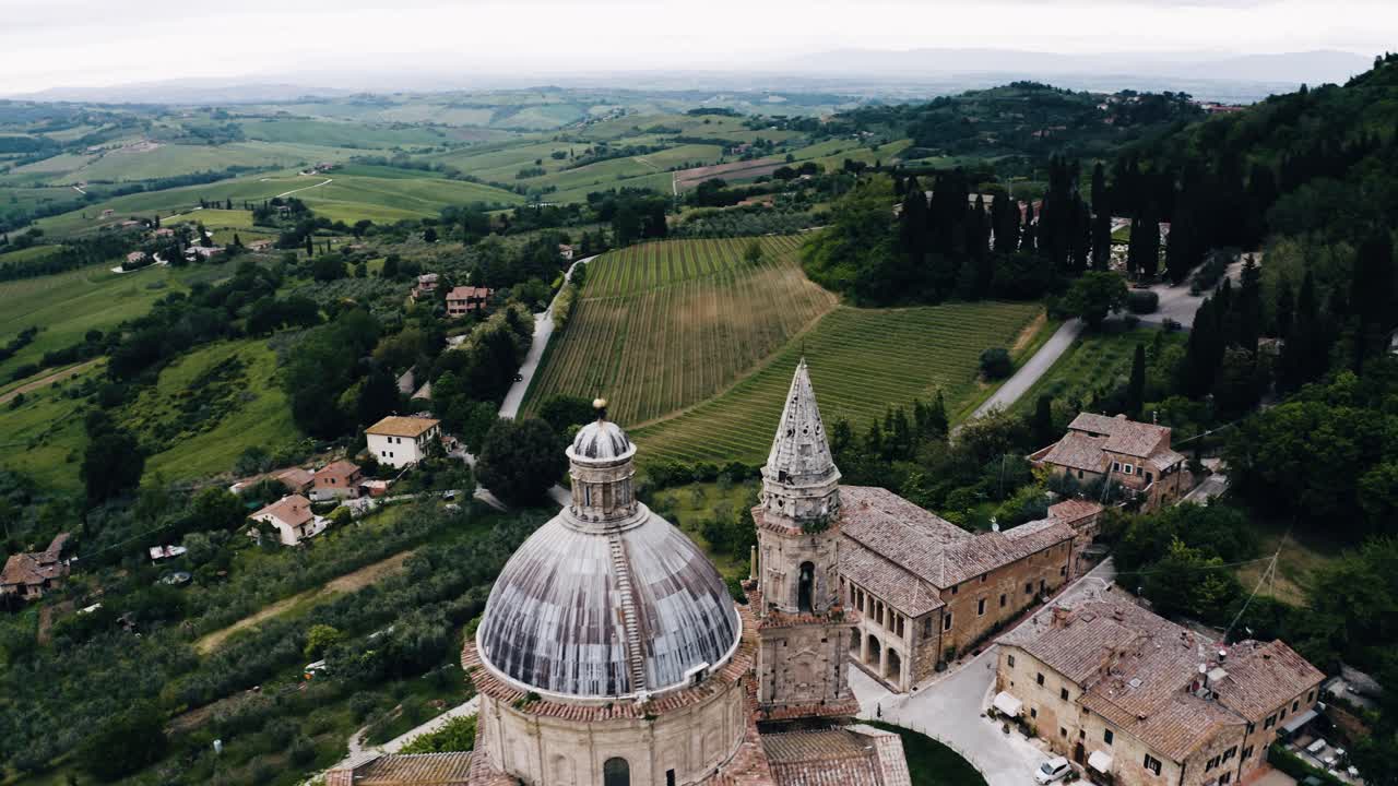 Aerial view of the Sanctuary of the Madonna di San Biagio in Italy's countryside