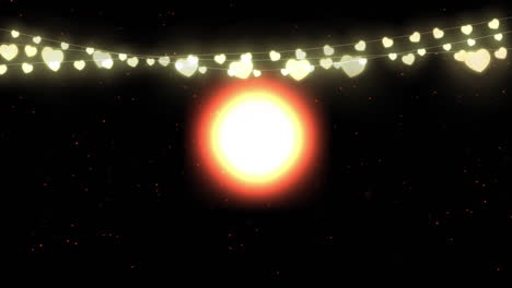 animación de luces de hada brillantes sobre fuegos artificiales rojos en el fondo