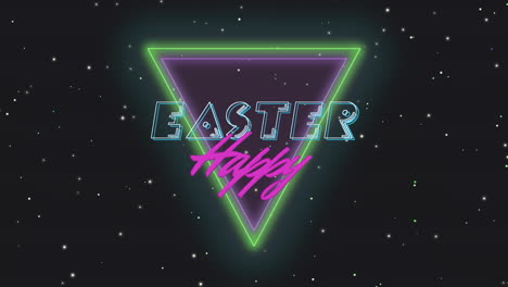 happy easter with retro triangles and stars in galaxy