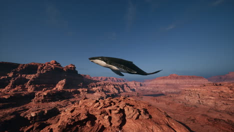 flying whale over a desert canyon