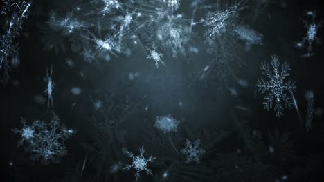 animation of snowflakes falling over blue background