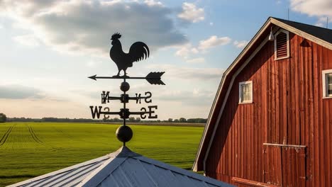 A Stunning View of a Rustic Weather Vane on a Barn Against a Lush Green Field, Capturing the Essence of Farm Life and Nature&#039;s Beauty