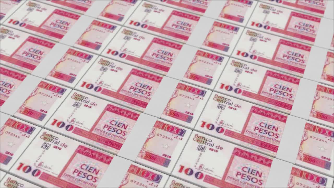 100 CUBAN PESO banknotes printed by a money press