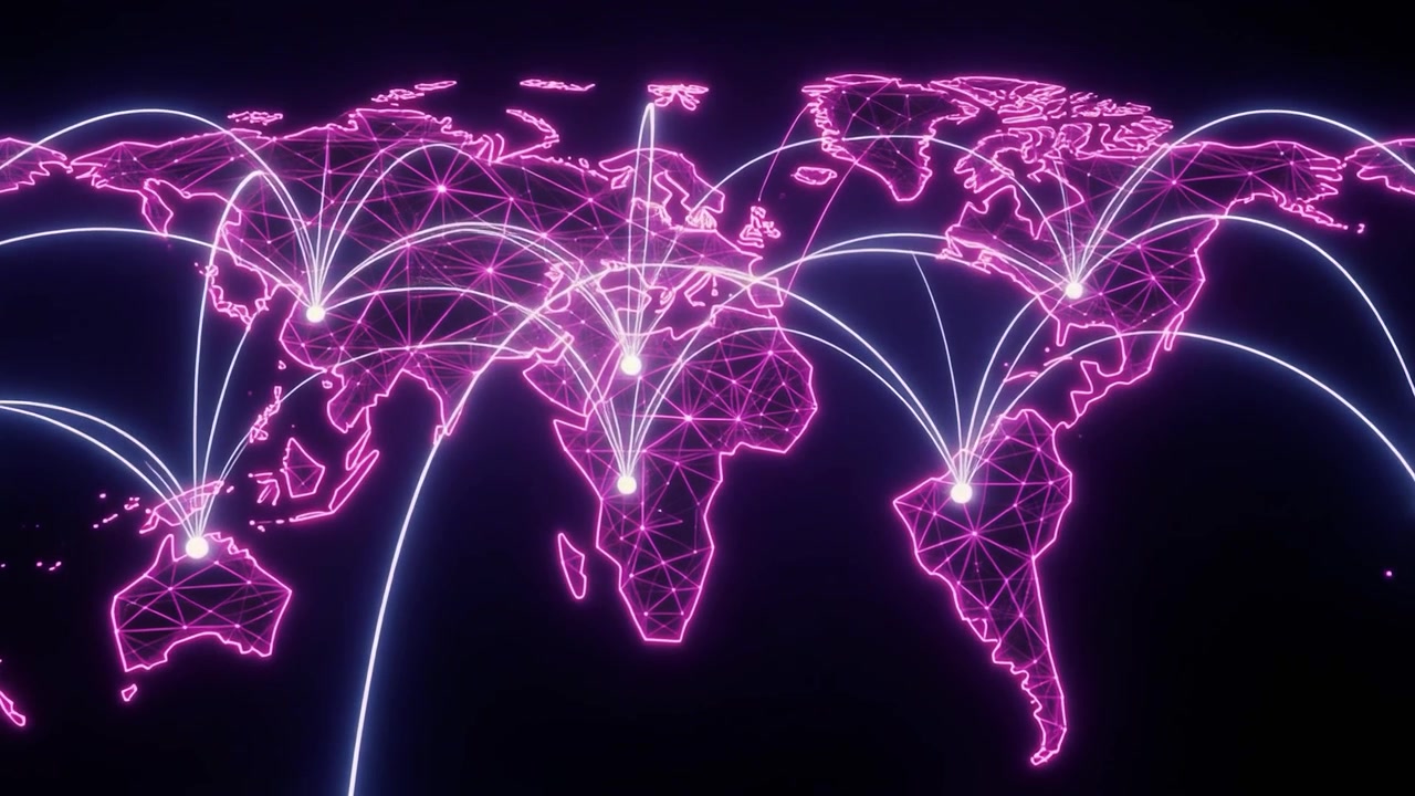 Digital World Map with Glowing Network Connections