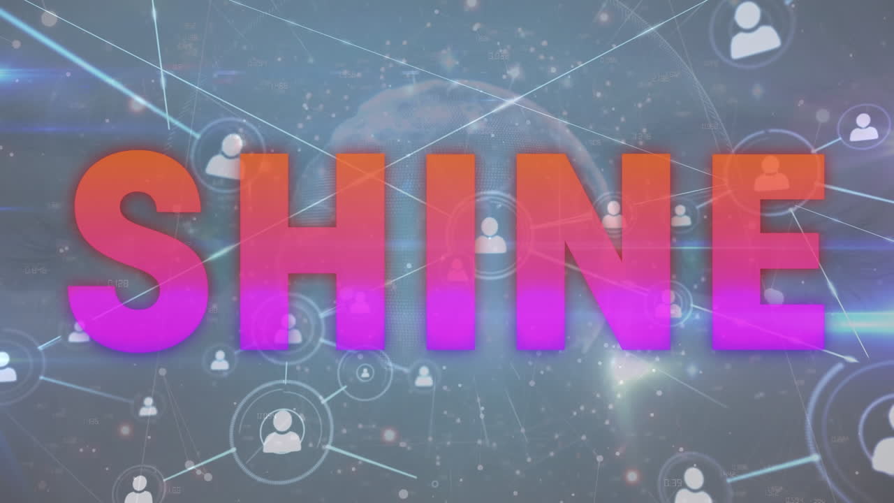 데이터 처리의 애니메이션은 빛나는 텍스트와 글로브를 통해 이루어집니다.