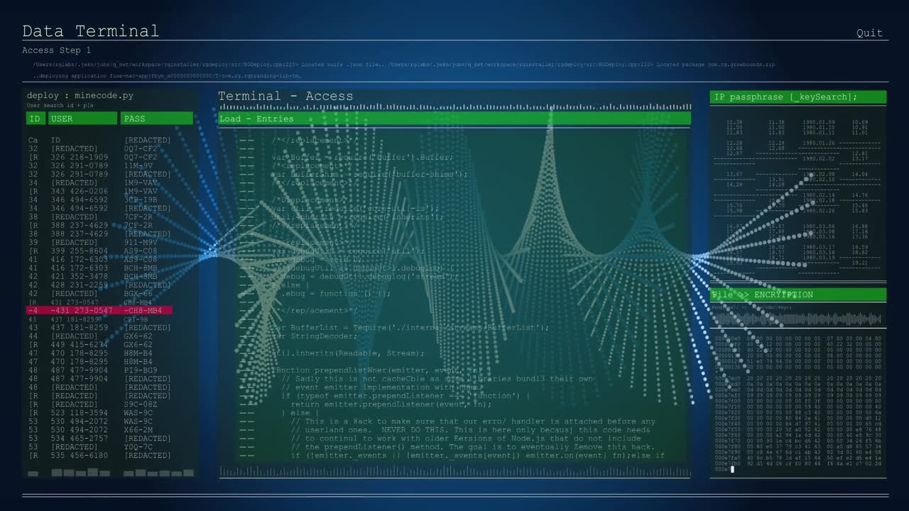 Animation of medical data processing over dark background