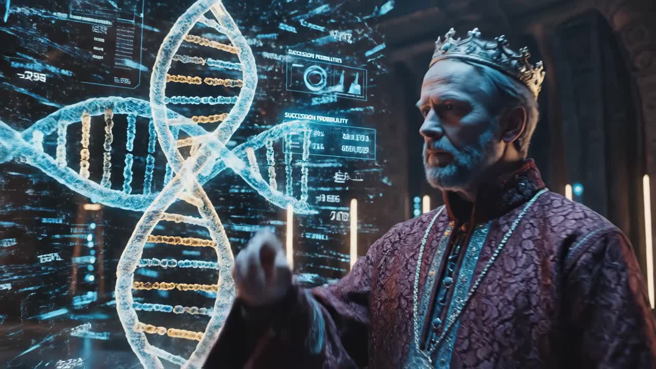 Futuristic King Analyzing Genetic Data