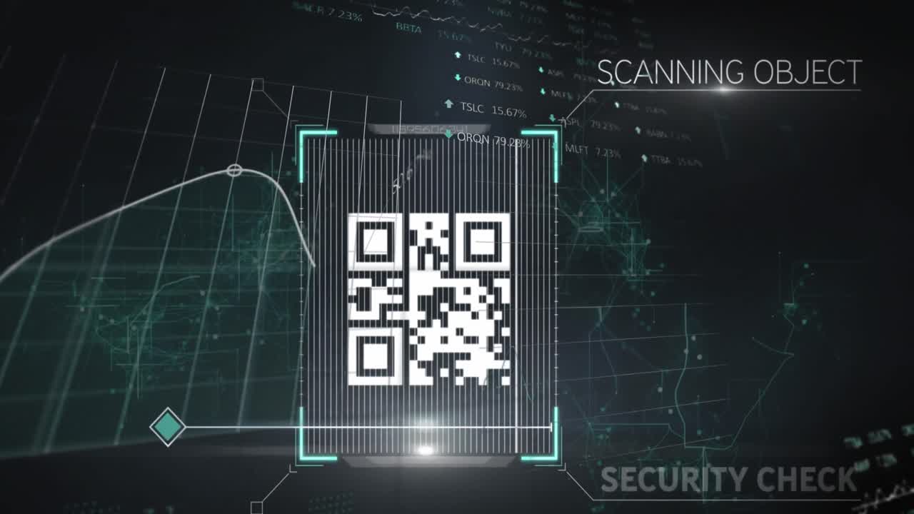 Animation of glowing qr code over data processing
