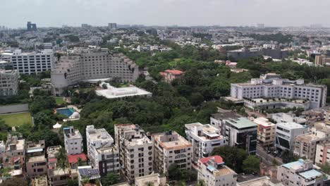 aerial footage of ritzy banjara hills is an upscale dining and nightlife hub centered on road number 1, where smart bars and cafes, high-end indian restaurants, and hotels with nightclubs