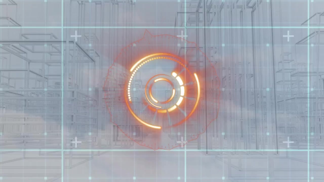 Animation of processing circle over metaverse city