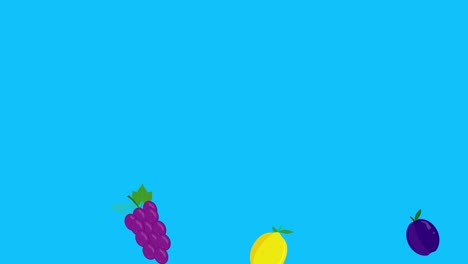group of fruits animation, blue screen, removable background, chroma key, flat cartoon design