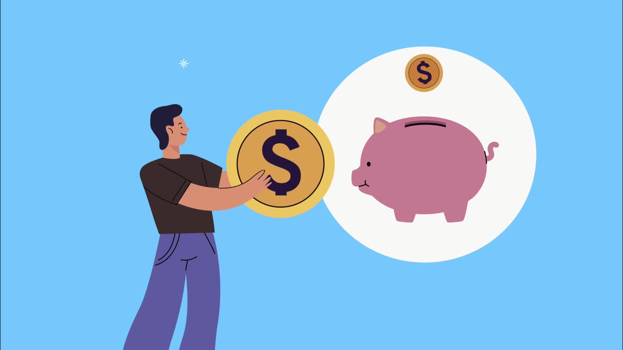 success man with coin and piggy animation