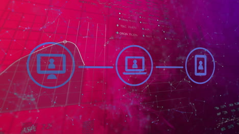Digital network and data processing animation over abstract red background