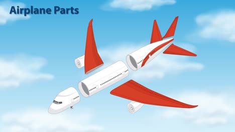 detailed breakdown of airplane components in motion