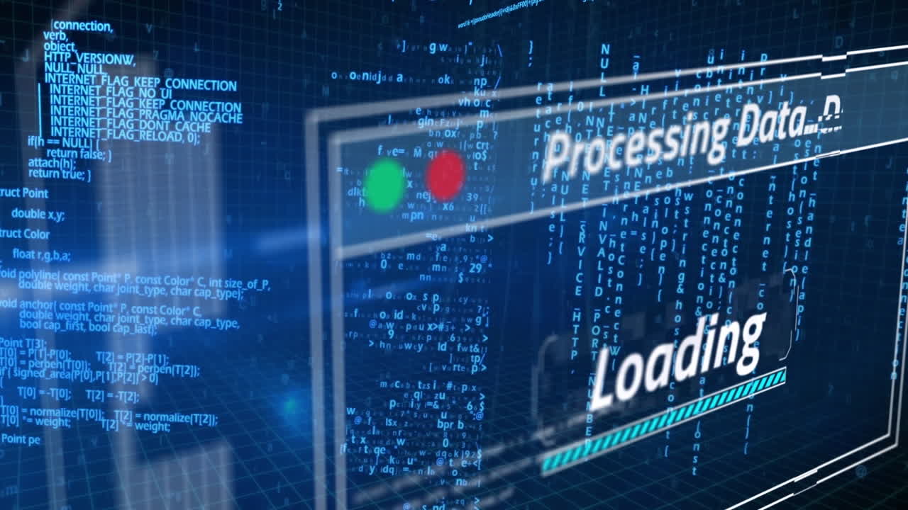 파란색 배경에 있는 데이터 처리의 애니메이션