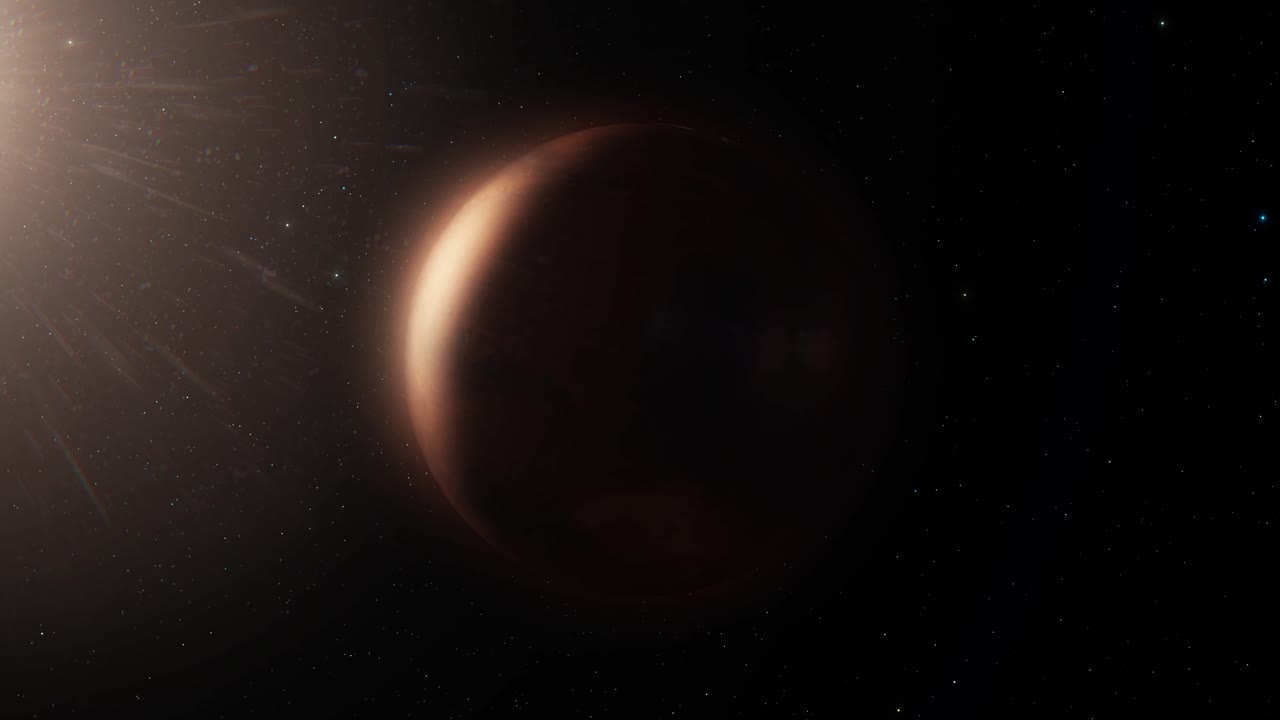 Stunning View of Mars in Space with the Sun in the Background