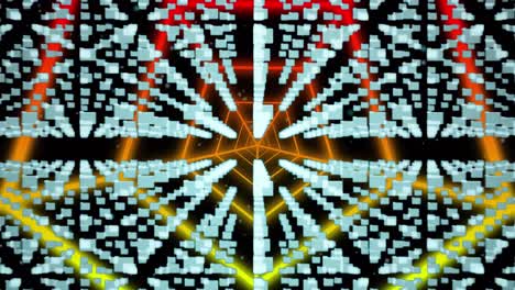 animación del icono del candado de seguridad sobre un túnel hexagonal en un patrón sin costuras sobre fondo negro
