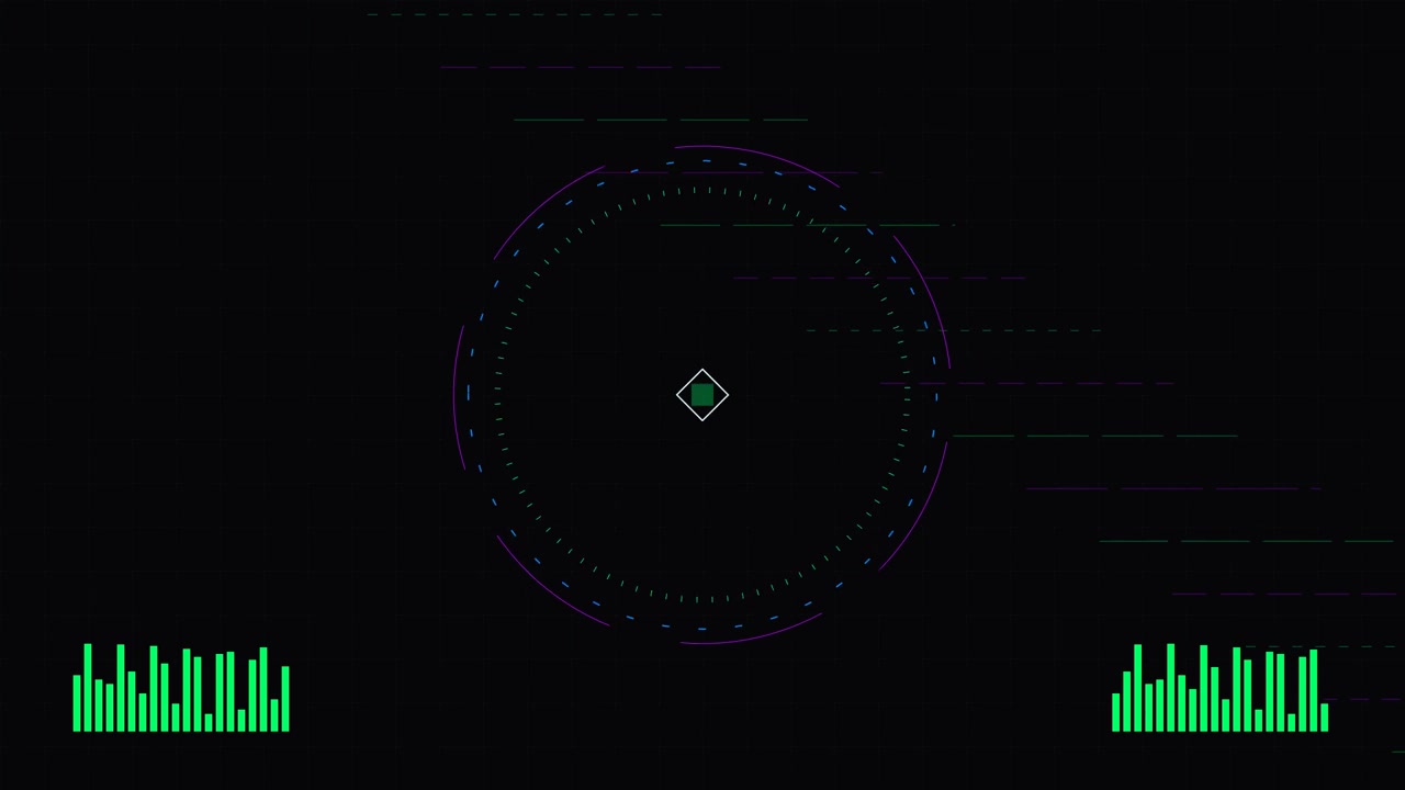 Digital HUD Interface with Pulsing Circular Target and Audio Visualizers