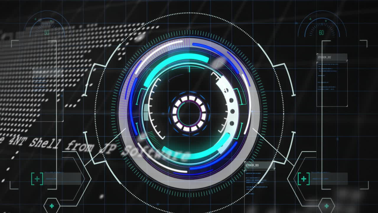animación de escaneo de alcance sobre procesamiento de datos y mapa del mundo en fondo negro