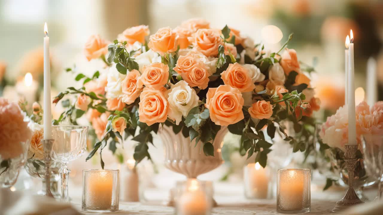 Elegant Wedding Table Decor with Roses and Candles