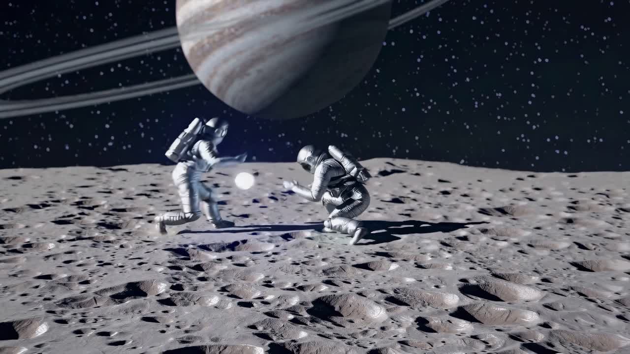 astronautas jugando al fútbol en la luna