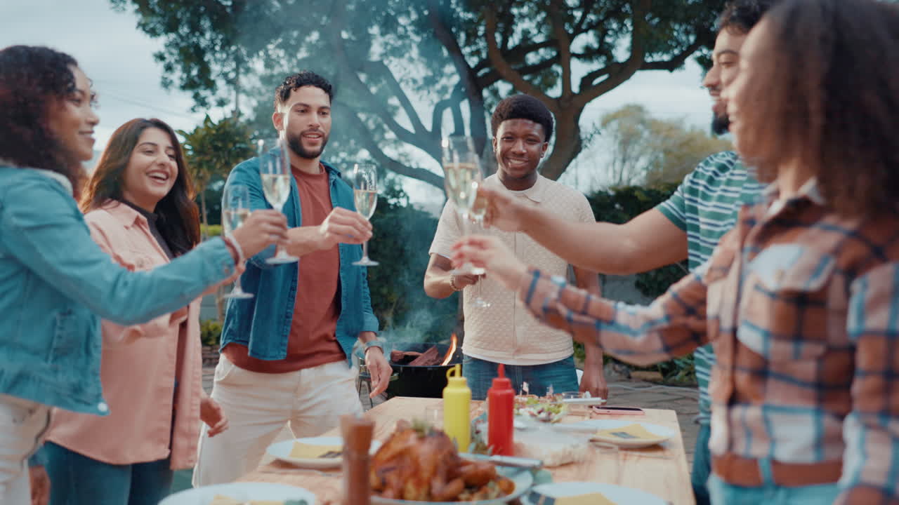 Friends toasting at an outdoor barbecue
