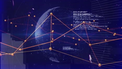 global network connections and data processing over digital globe animation