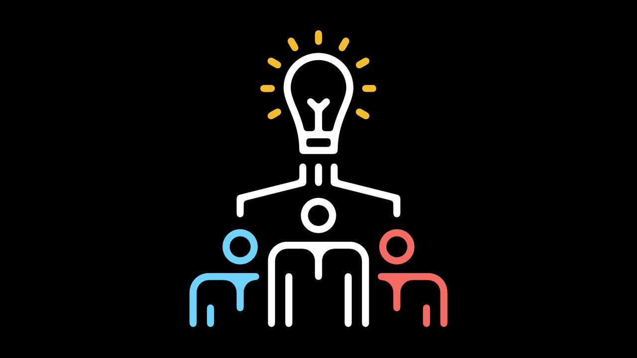 animación de icono de línea de equipo creativo con alfa