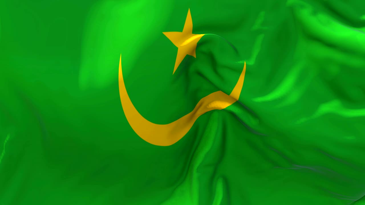 bandera de mauritania ondeando en el viento animación en cámara lenta. 4k textura de tela realista bandera soplando suavemente en un día de viento fondo de bucle continuo sin costuras.
