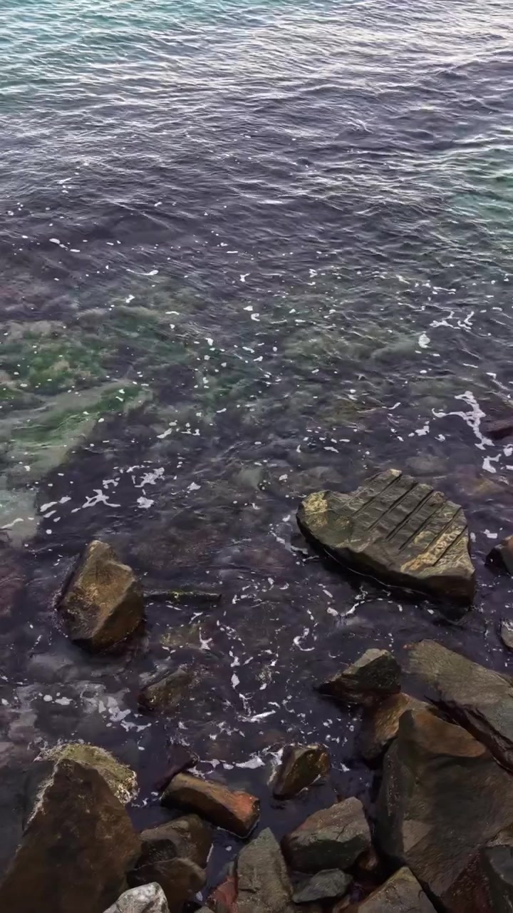 Onde che si infrangono sulla costa rocciosa in una regione costiera al tramonto