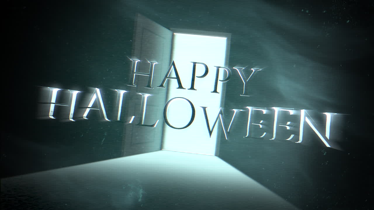 문과 플래시 라이트를 여는 신비한 방이 있는 해피 할로윈