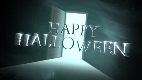 feliz halloween con habitación mística con apertura de la puerta y luz de flash