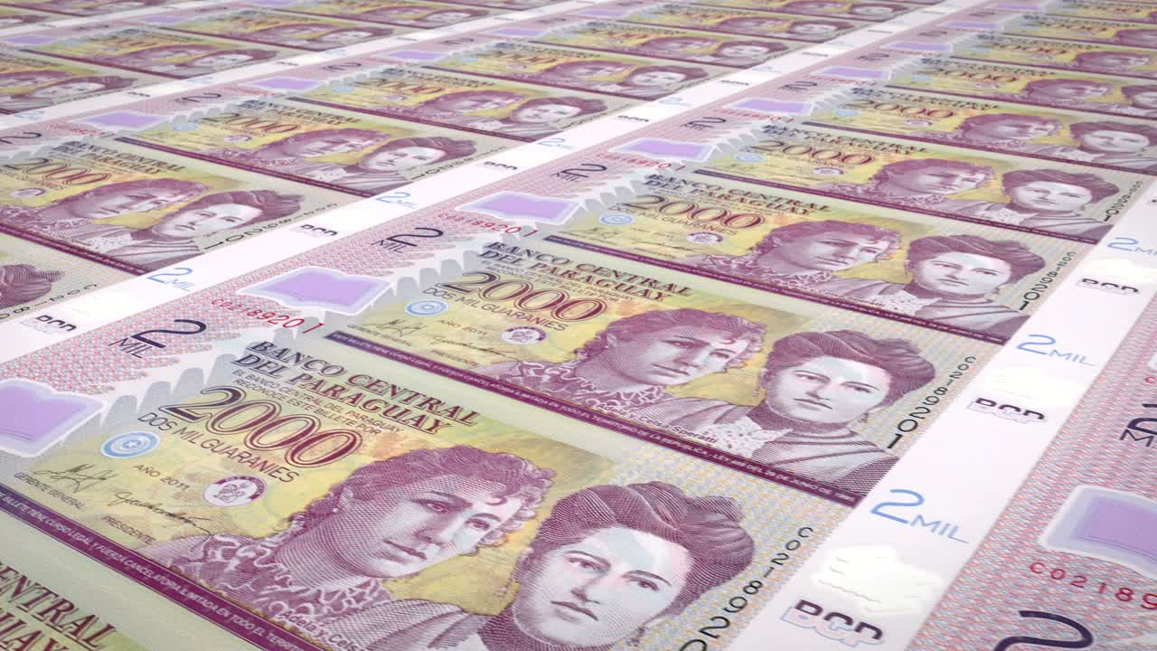 billetes de dos mil guaranís paraguayos de paraguay, dinero en efectivo, bucle