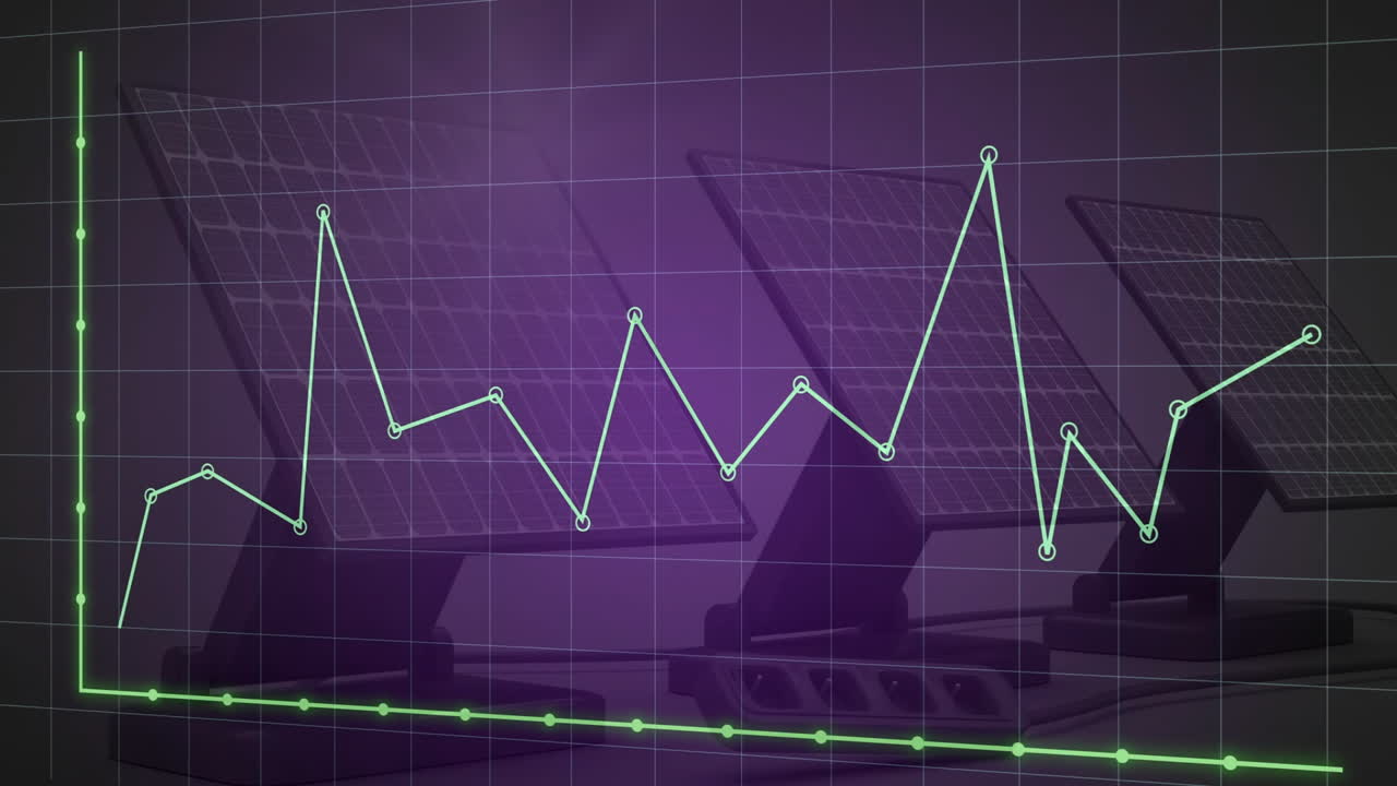 animación de gráficos sobre paneles solares en el fondo