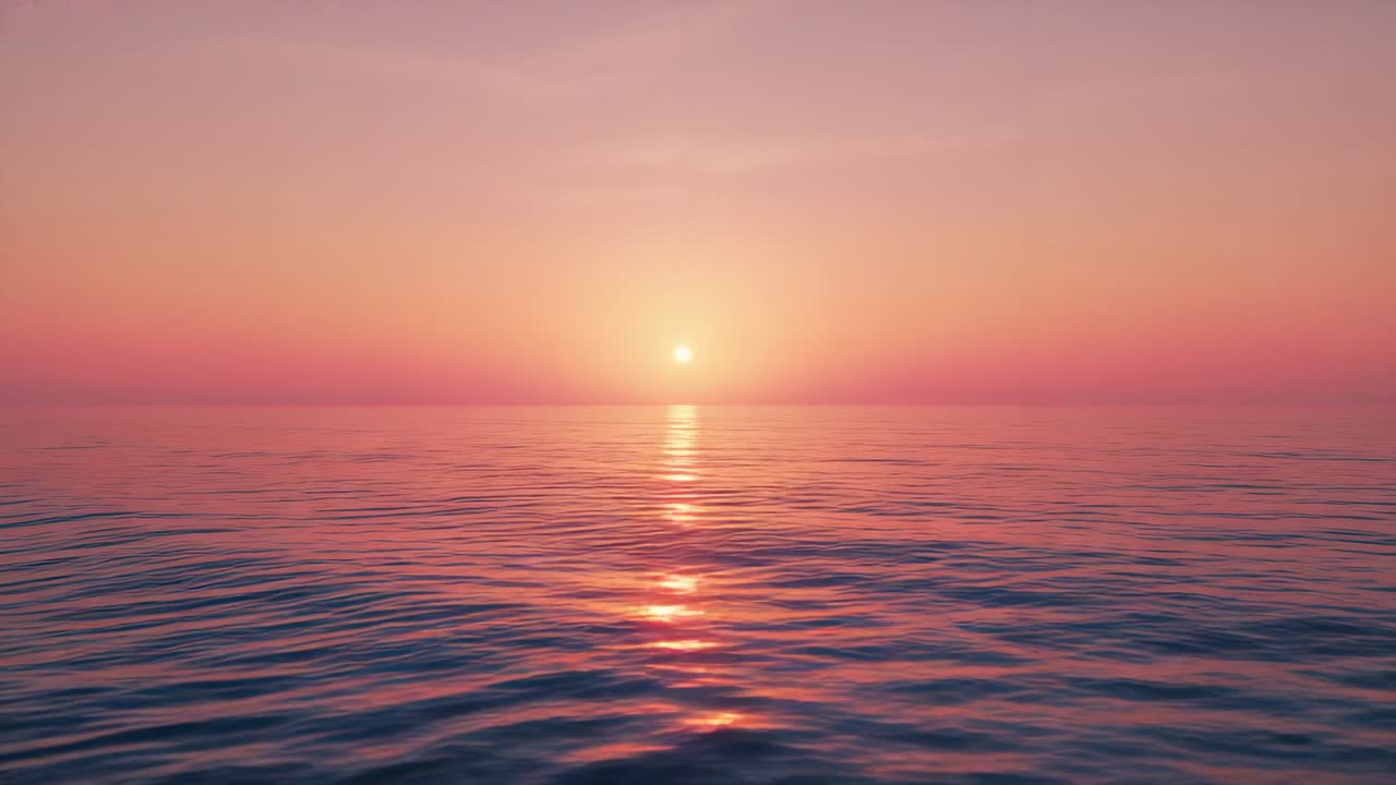 Ascending sun disk climbing over open ocean at dawn, with shimmering reflection under pastel sky