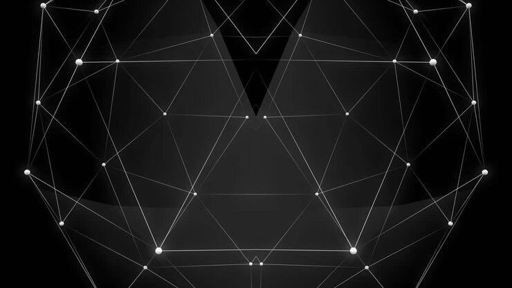 Plexus astratto, loop VJ, tre set bianco e nero. Bellissimo sfondo geometrico parallelo con punti e linee. Rete tecnologica futuristica, luce laser, bagliore caleidoscopico. Splendido elemento continuo Low Poly.