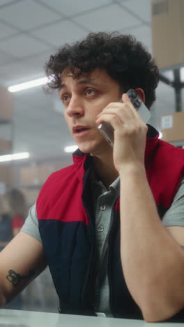 warehouse worker on phone