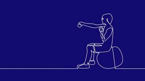 animation of light spot and woman exercising on ball with dumbbells on blue background