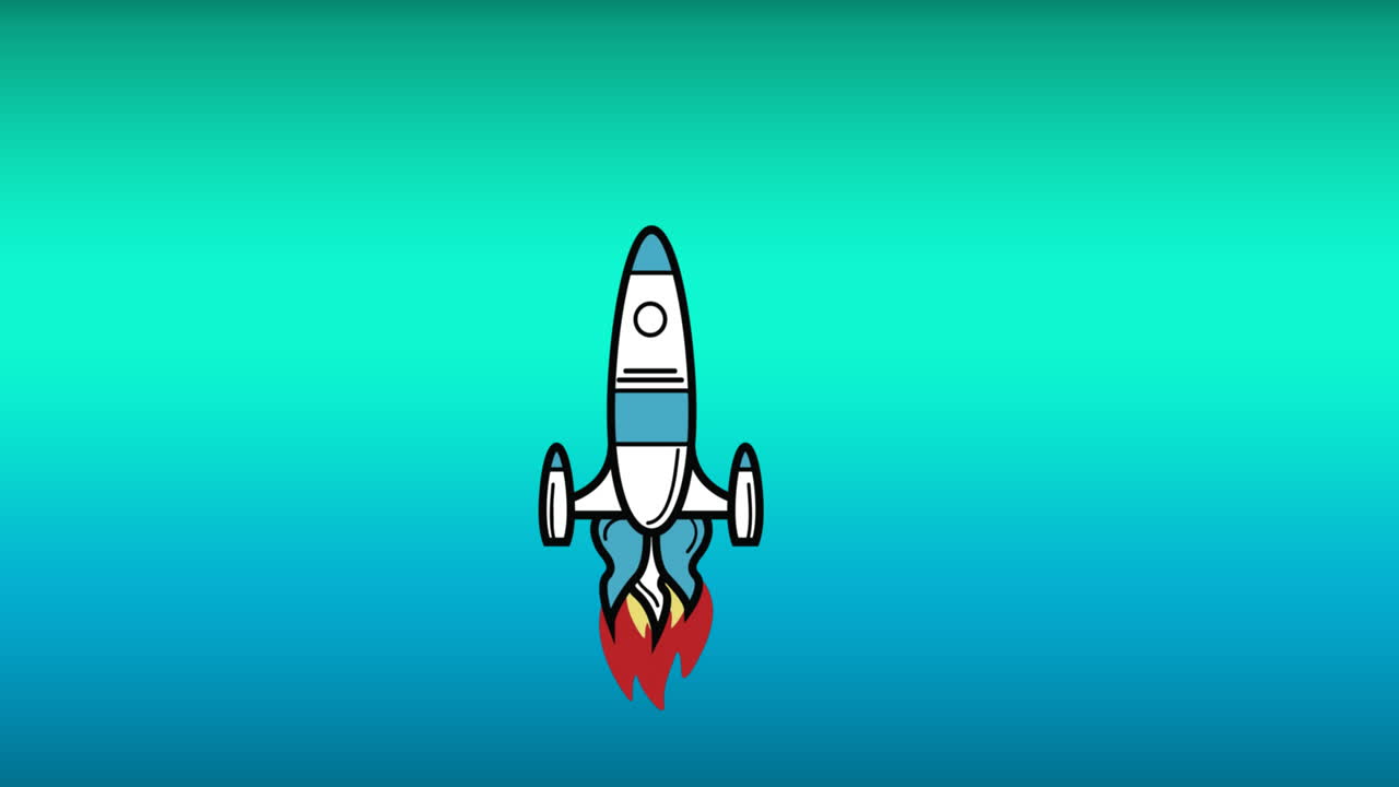 Rocket against blue and green background