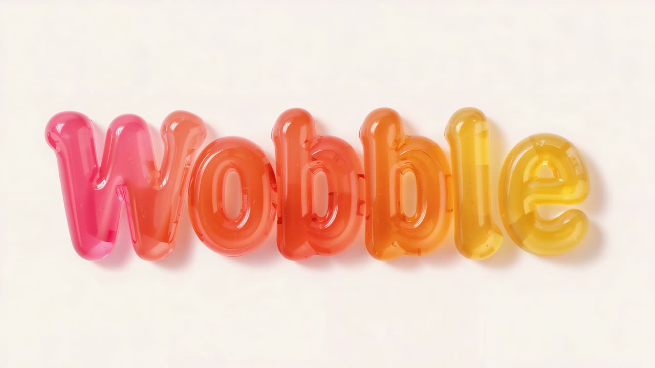 Particelle bianche nebulizzate che colpiscono la parola Wobble su sfondo bianco sporco, gradiente che vira verso l'arancione