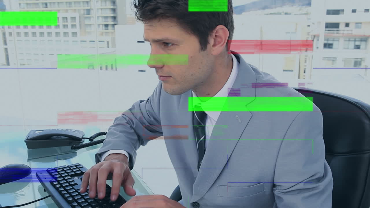 animación de la interferencia sobre el empresario caucásico en el cargo.