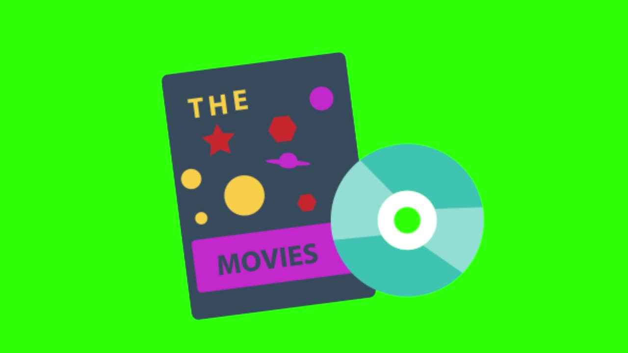 2D animated illustration of a movie cd on a green screen