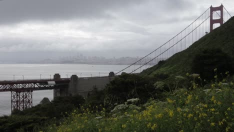 Cars-Crossing-the-Historic-Landmark-Golden-Gate-Bridge-on-a-Gloomy-and-Cloudy-Day-in-San-Francisco