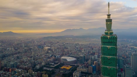 cloudy sunset taipei city famous tower top aerial cityscape panorama 4k taiwan