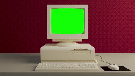 obsolete computer booting with glitch and green screen 4k old vintage