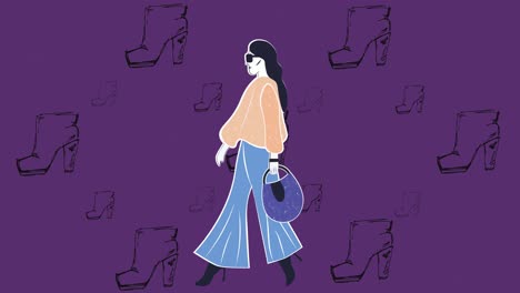 animación de una mujer caminando sobre zapatos que caen