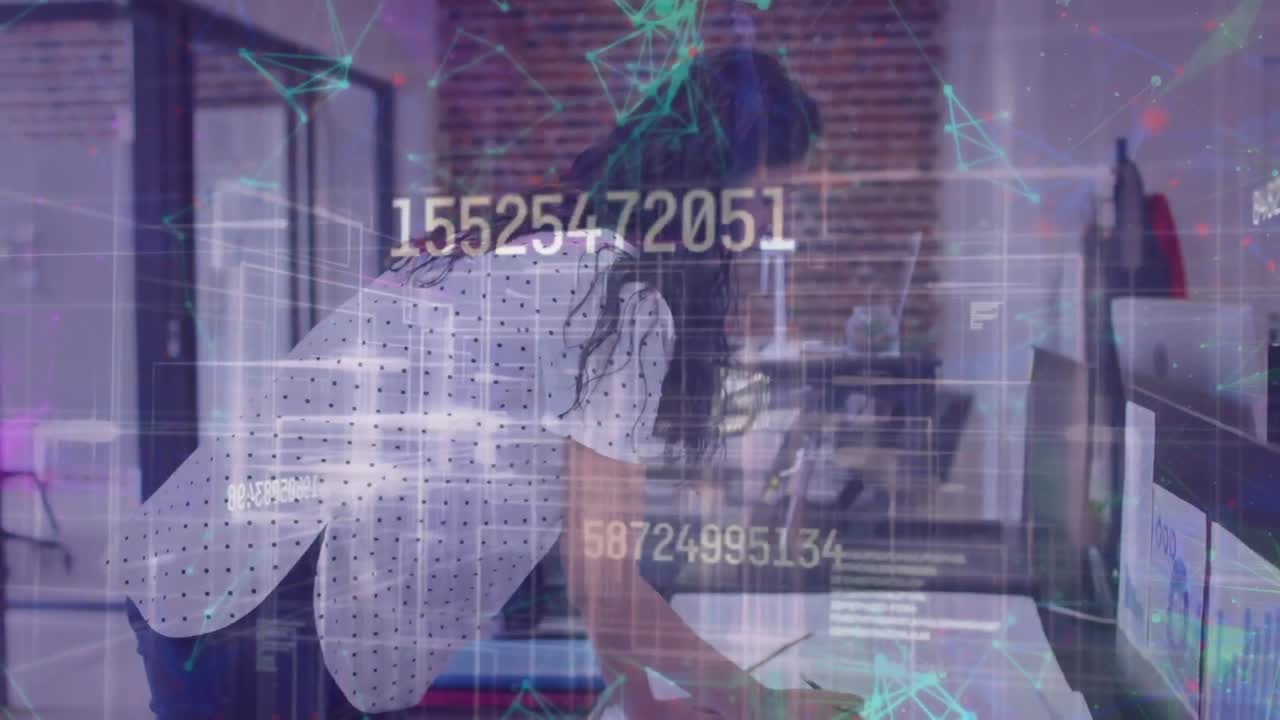 animación de la red de conexiones sobre mujeres de negocios que trabajan en la oficina