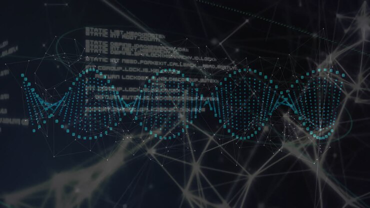 DNA strand and binary coding, scientific data processing